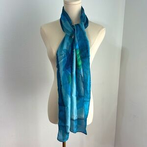 The Sak Vintage Silk Blue & Green Watercolor Scarf Fairy Office Old‎ Money Artsy